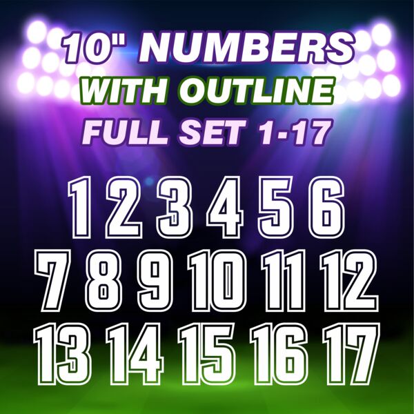 Sports Numbers - 10 inch -  WITH OUTLINE SET 1-17 Thumbnail